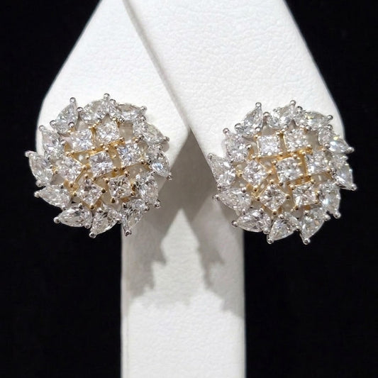 Sterling Silver Two-Tone CZ Dome Cluster Stud Earrings