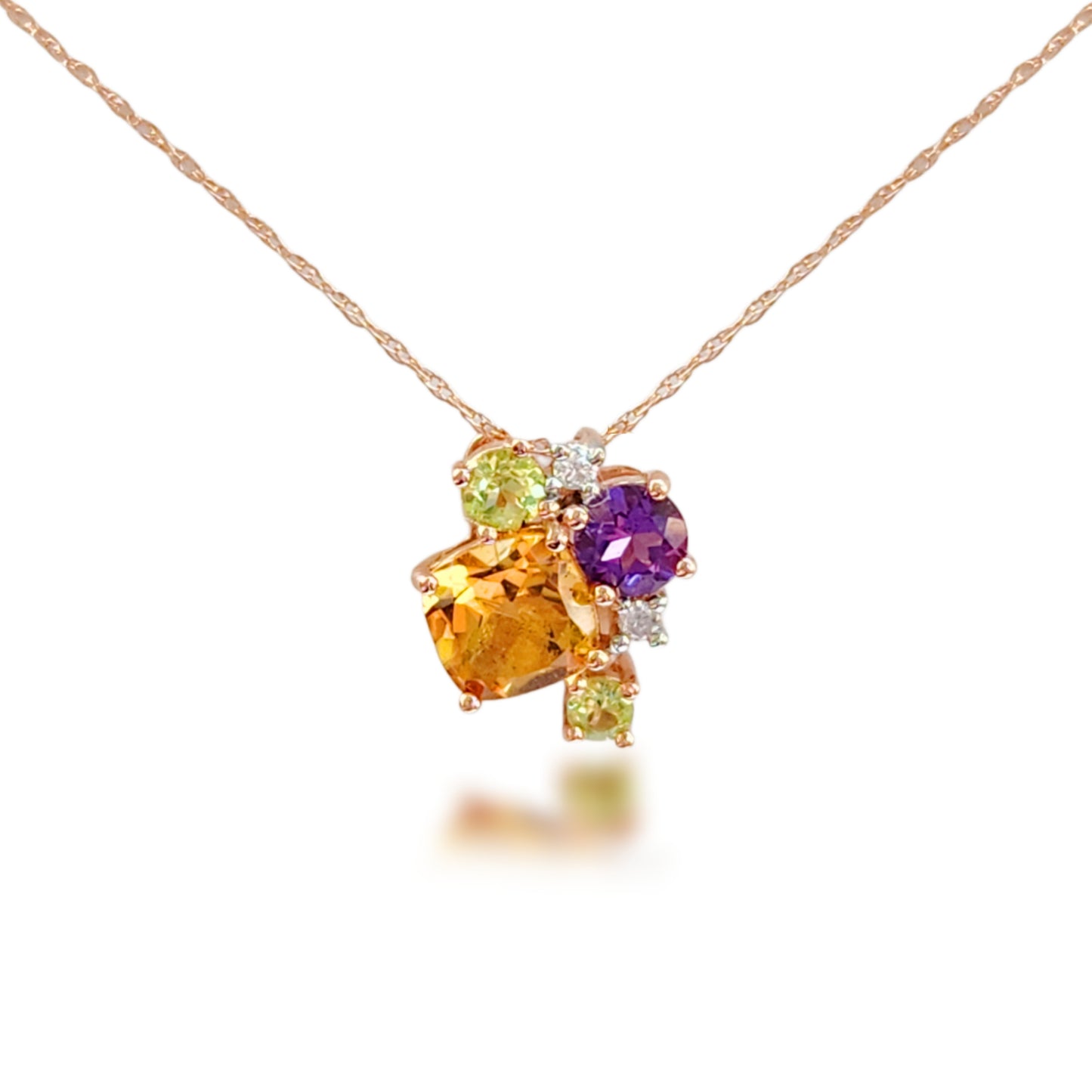 10k Rose Gold Diamond Multicolor Pendant Necklace