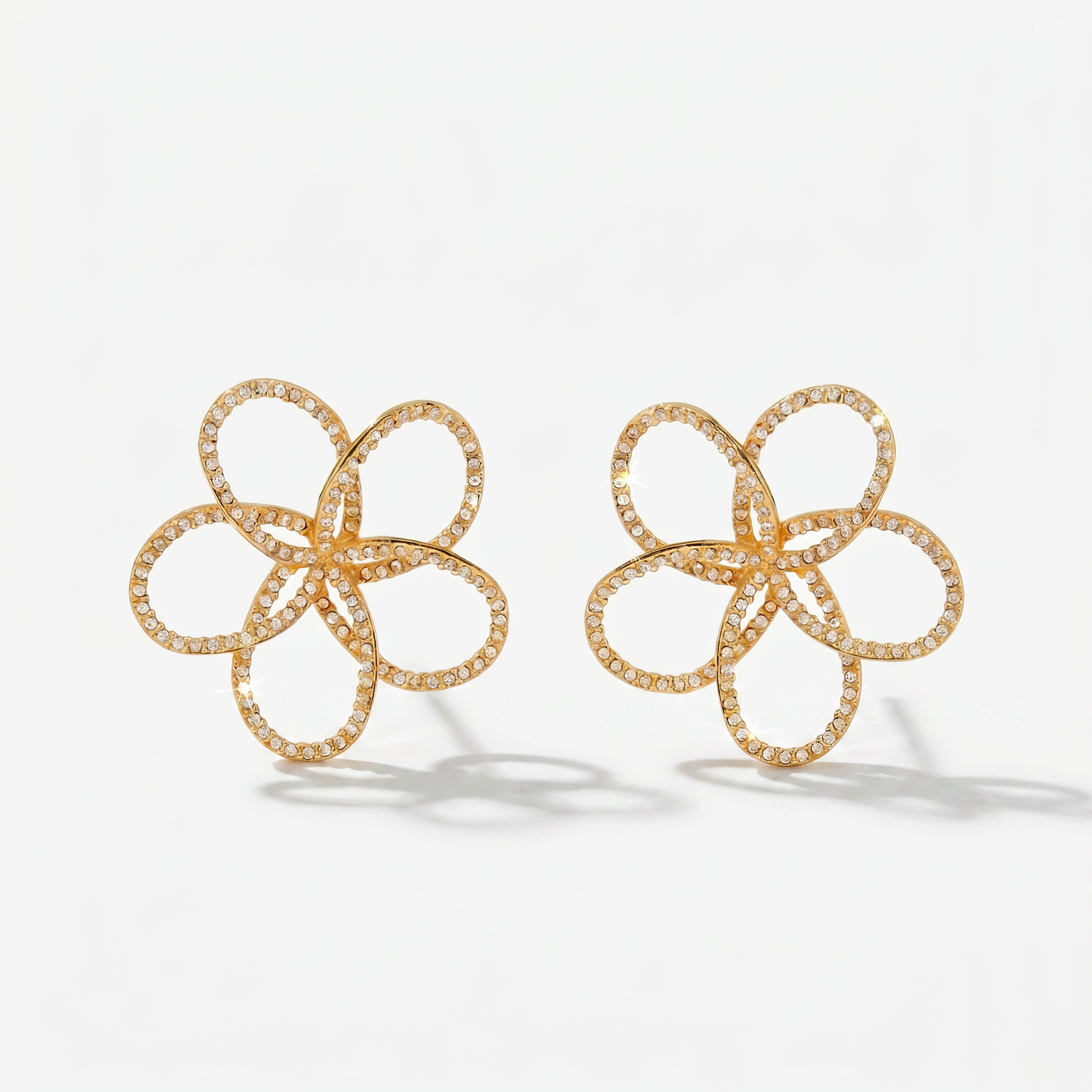 Sterling Silver Gold Plated Large Outline CZ Flower Stud Earring
