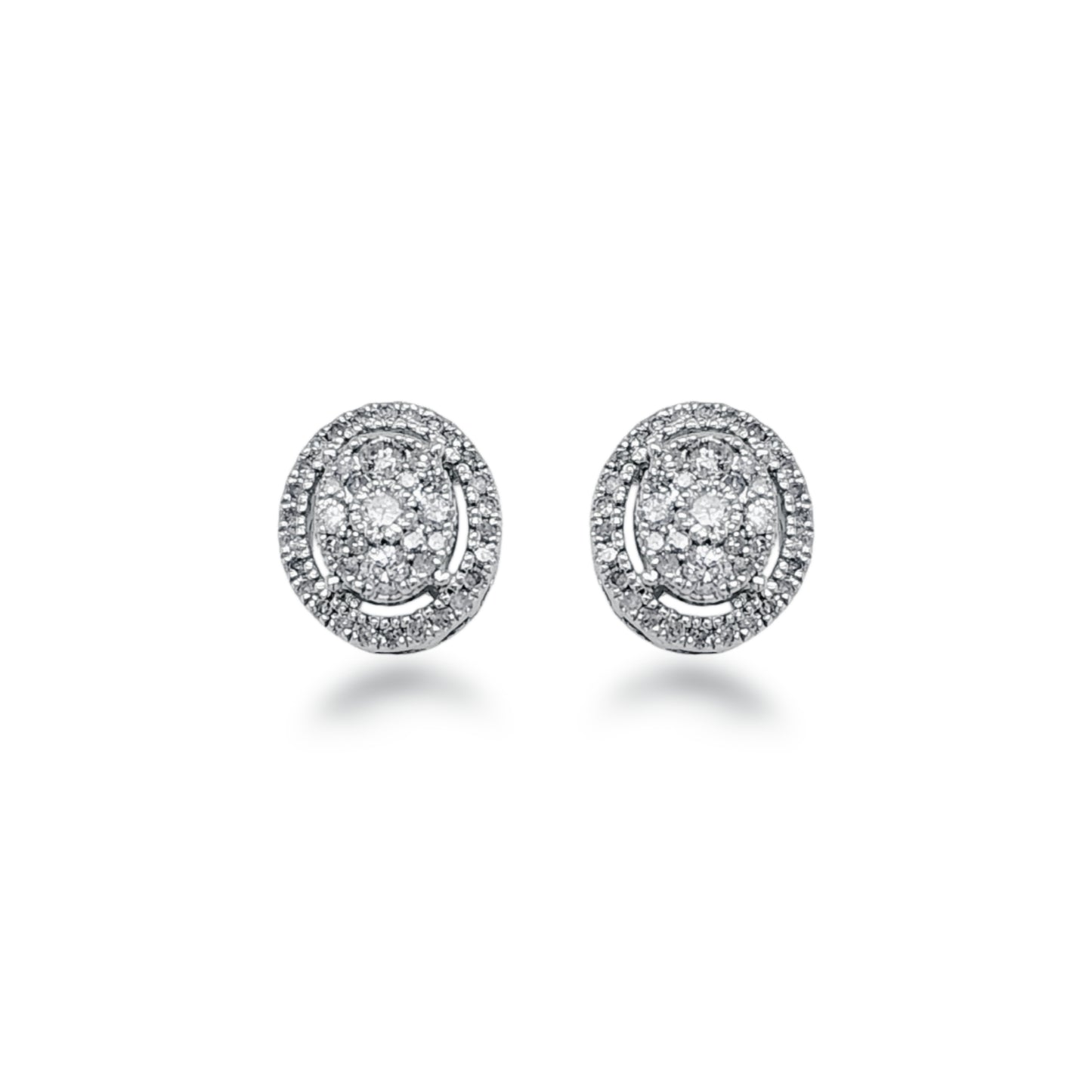 10K Gold And Diamond Oval Halo Stud Earring