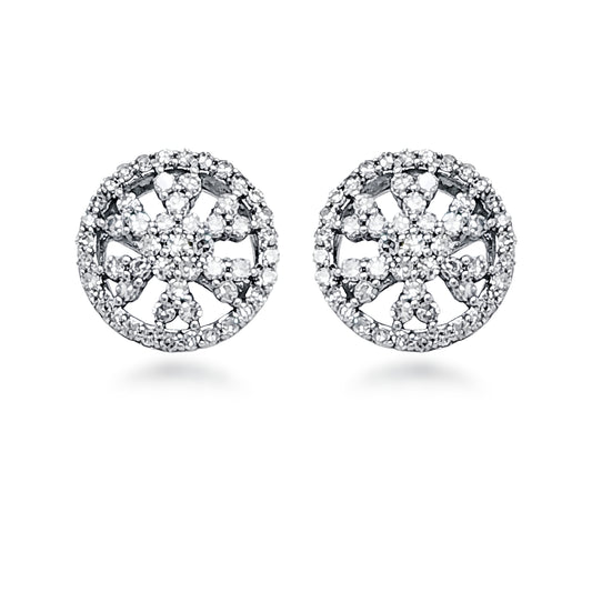 14K Gold And Diamond Round Stud Earring
