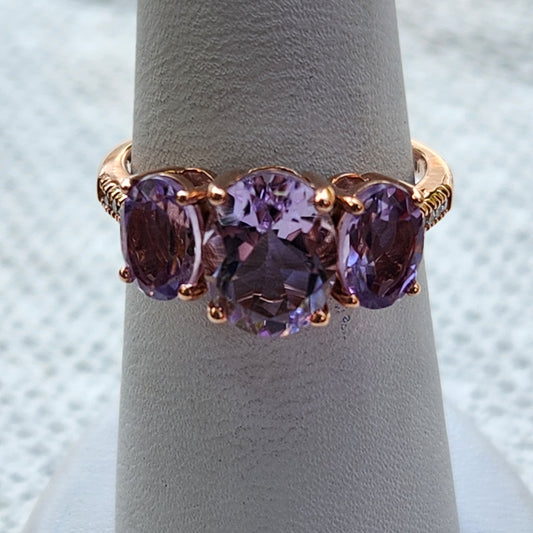 10K Rose Gold With Amethyst and Diamond Ring