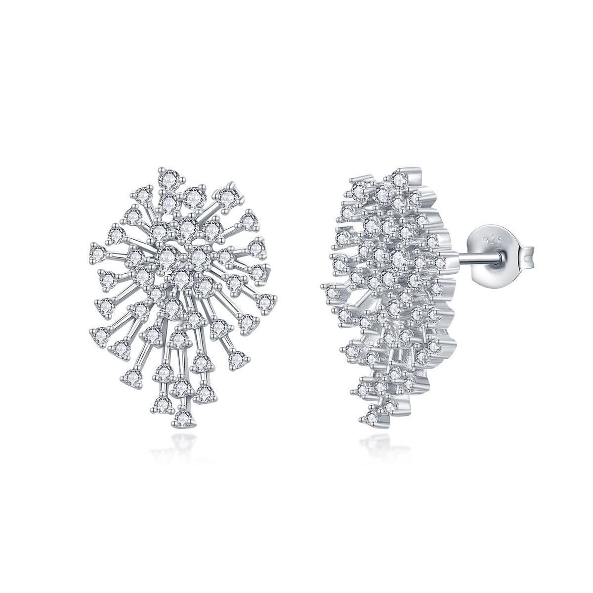 Sterling Silver CZ Starburst Stud Earrings