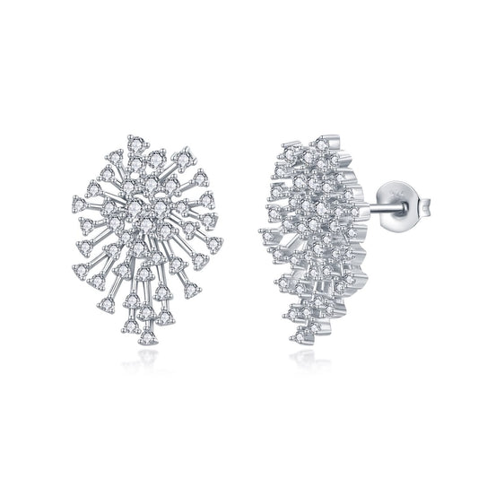 Sterling Silver CZ Starburst Stud Earrings