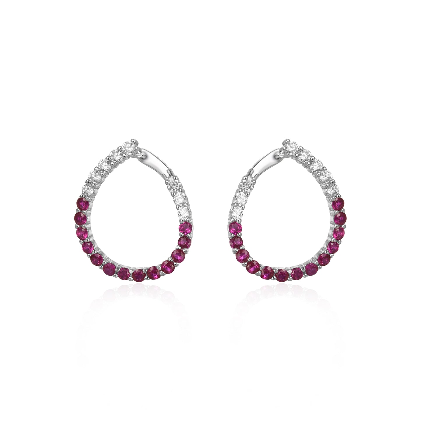 Sterling Silver Clear and Sapphire or Ruby and CZ Front Back J Hoop Teardrop Earrings