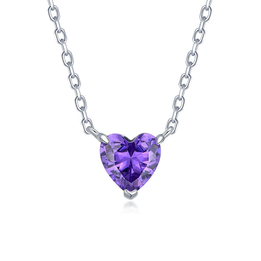 Purple Heart Pendant Necklace - Sterling Silver