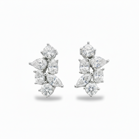 Mixed-Cut Lab-Grown Diamond Cluster Earrings 5.07ct 21mm (14k White Gold)