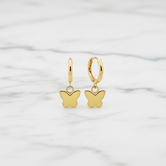 Kids Butterfly Huggie Earrings - Surgical Steel with Gold Plated Brass Charms