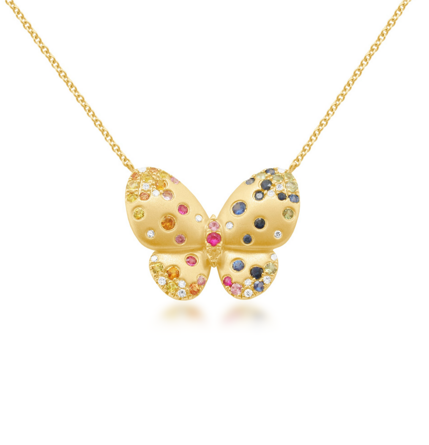 Sterling Silver Gold Plated Puffy Butterfly With Colorful CZ Necklace