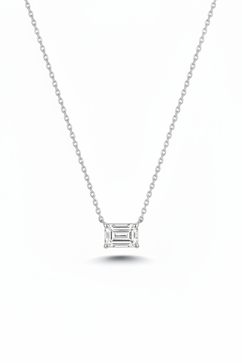 14k Gold Lab Grown Emerald Cut Diamond Solitaire Necklace