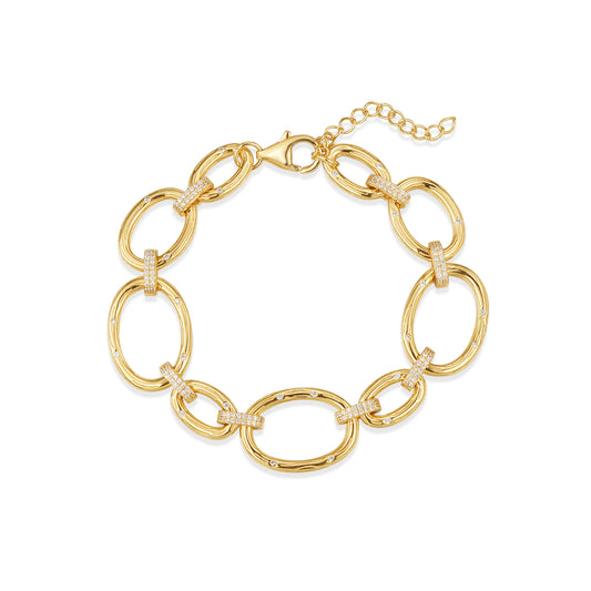 Sterling Silver Oval Link With CZ Bracelet