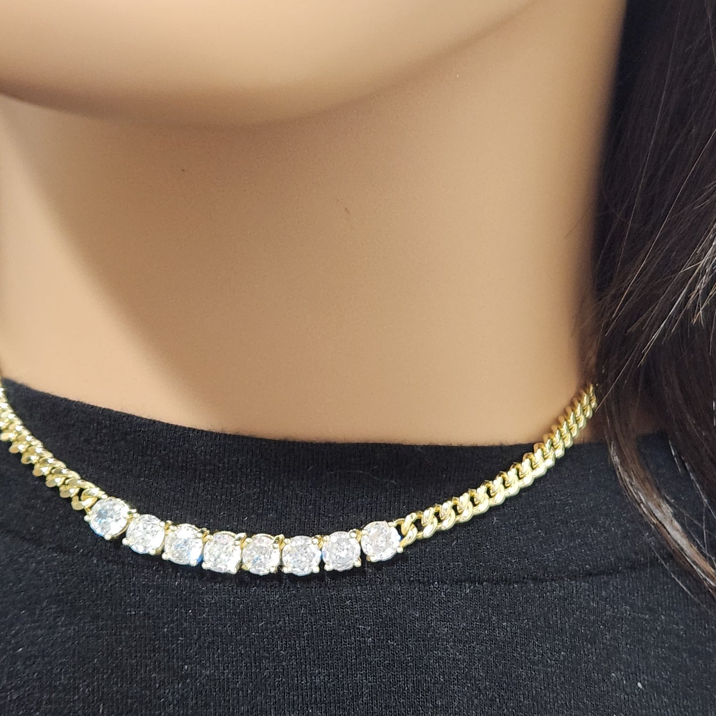 Gold-plated Sterling Silver Cuban Chain With CZ Bar Necklace