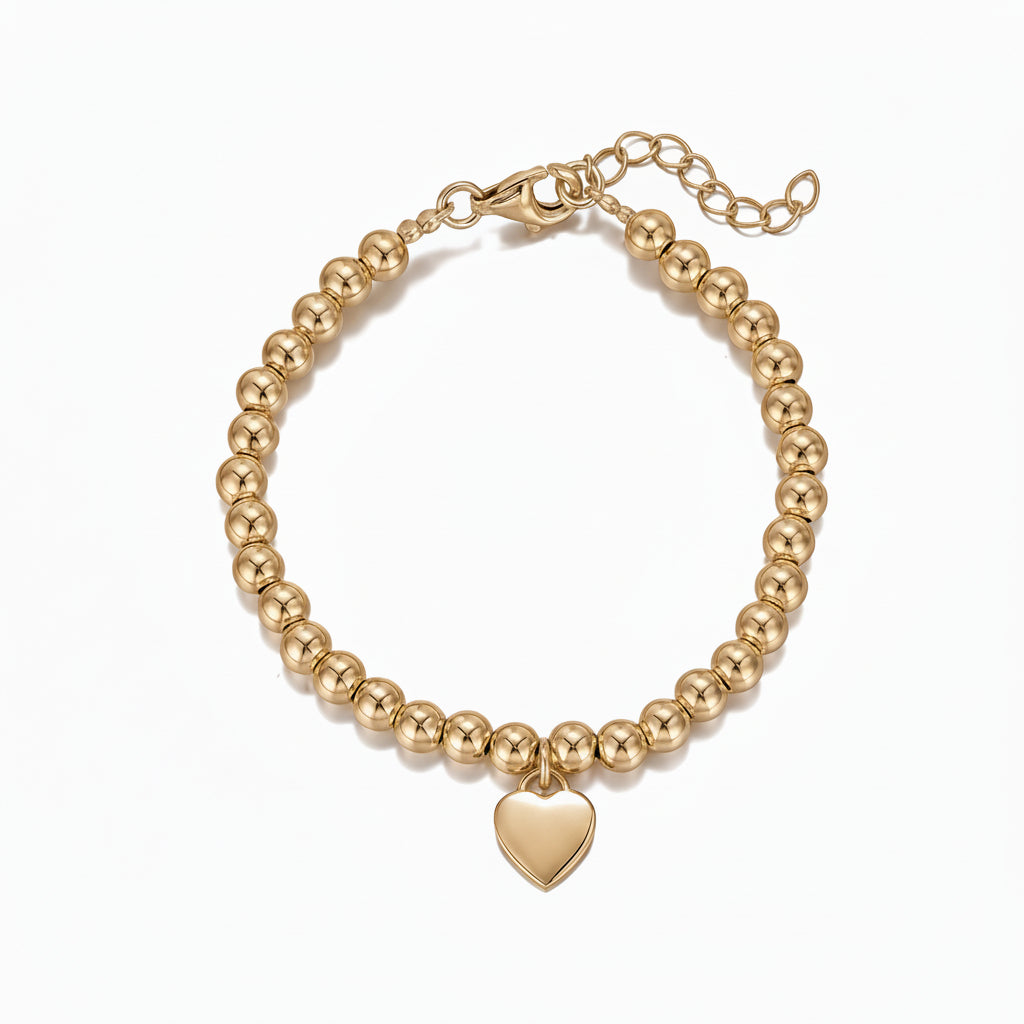 Sterling Silver Gold-Plated Balls Bracelet with Center Heart