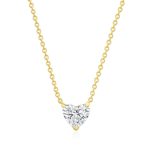 14k Gold Lab Grown Heart Shaped Diamond Solitaire Necklace