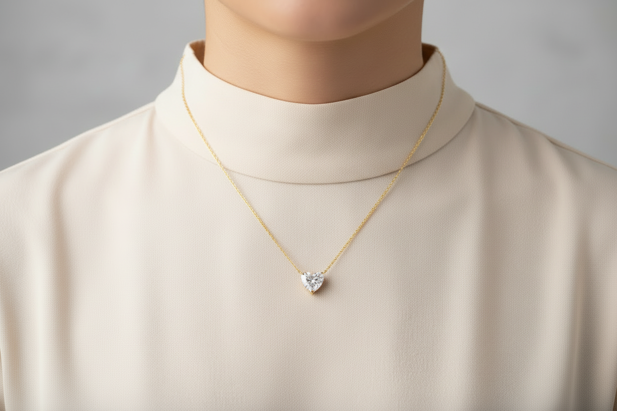 14k Gold Lab Grown Heart Shaped Diamond Solitaire Necklace