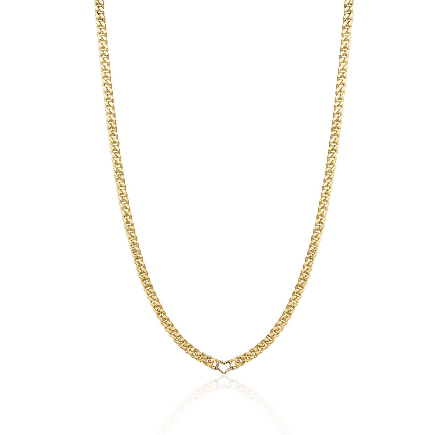Gold-plated Sterling Silver Cuban Chain With Open Heart Necklace