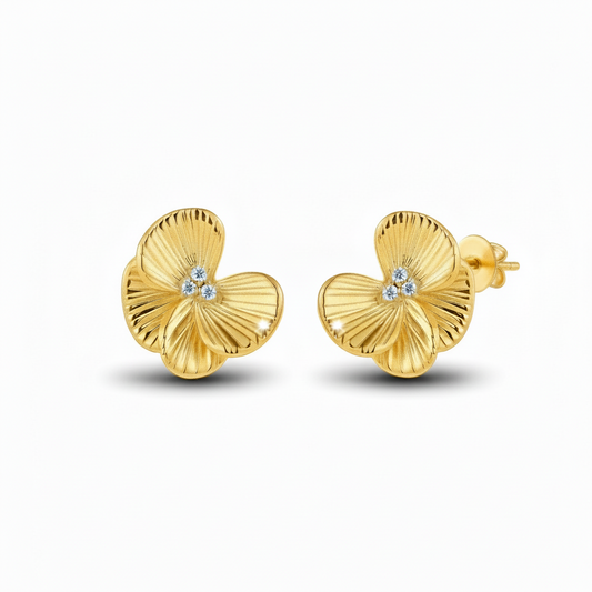 Gold-plated Sterling Silver Textured and Layered Stud Earrings