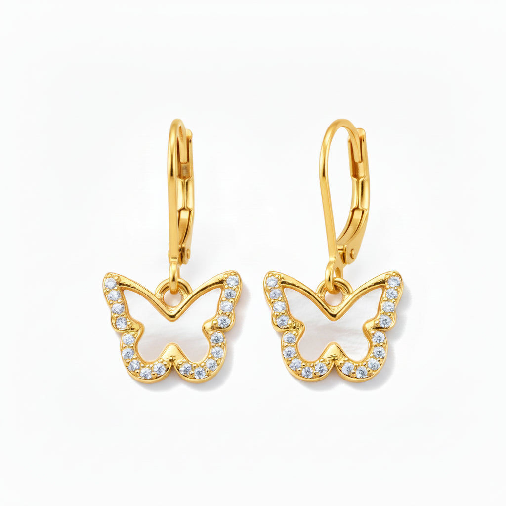Gold Plated Surgical Mother of Pearl with CZ Border Earrings