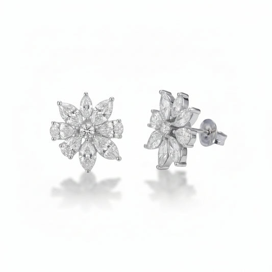 CZ Flower Cluster Stud Earrings