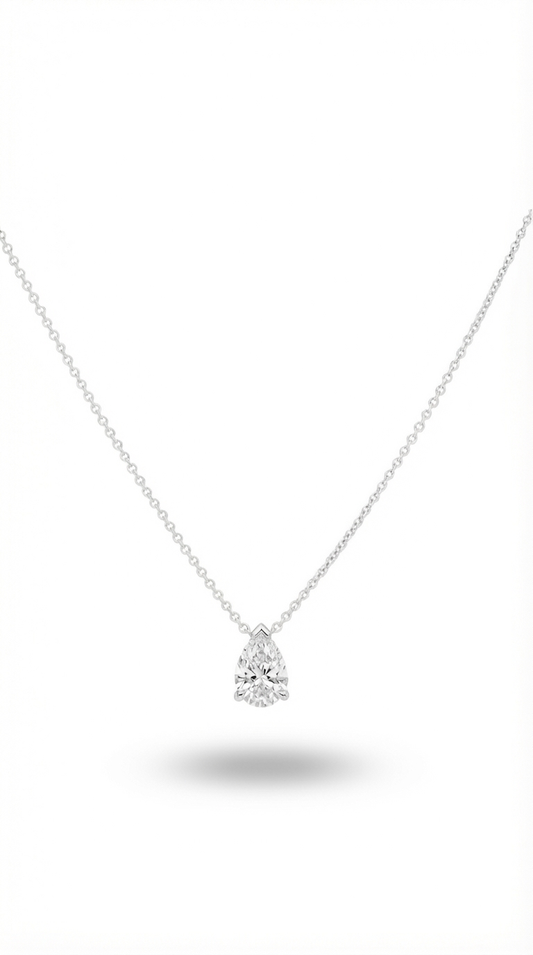 14k Gold Lab Grown Pear Shaped Diamond Solitaire Necklace