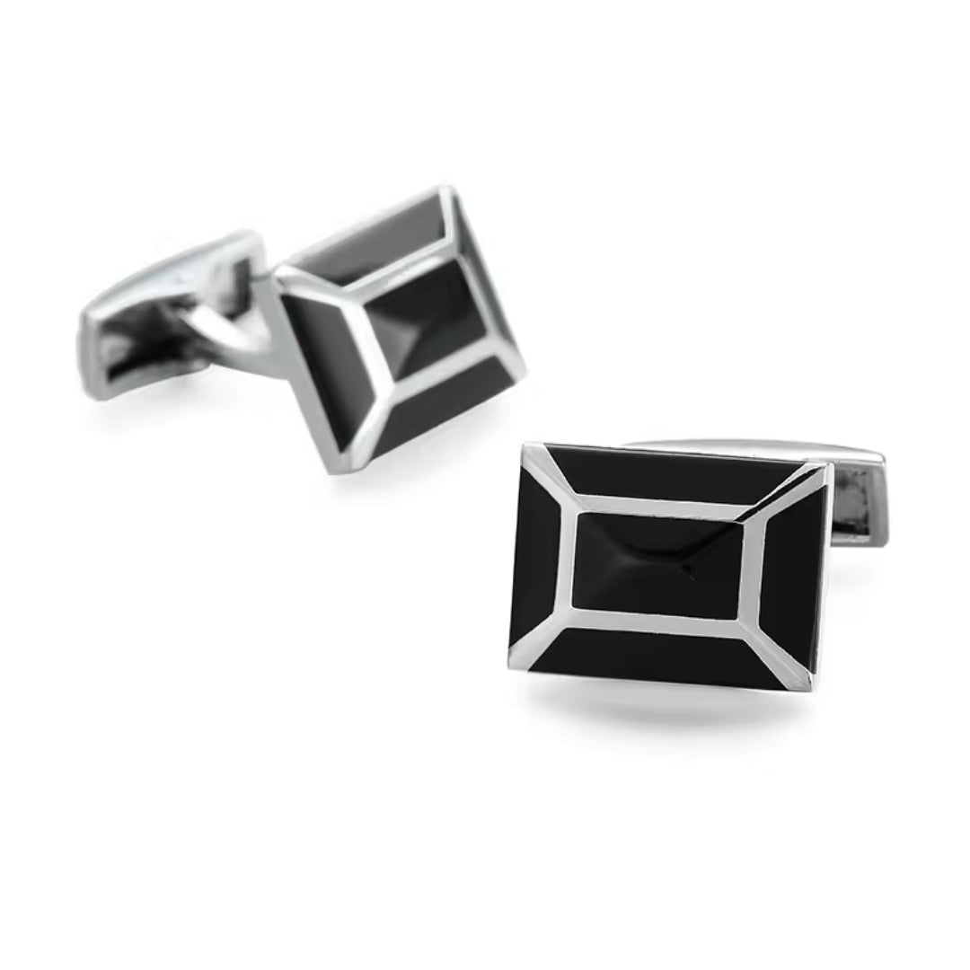 Black Enamel Five Panel Cufflinks