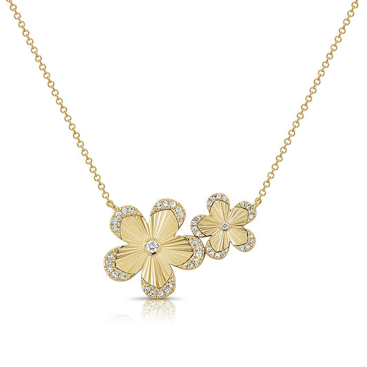 Sterling Silver Gold Plated Double Flower With CZ Border Necklace