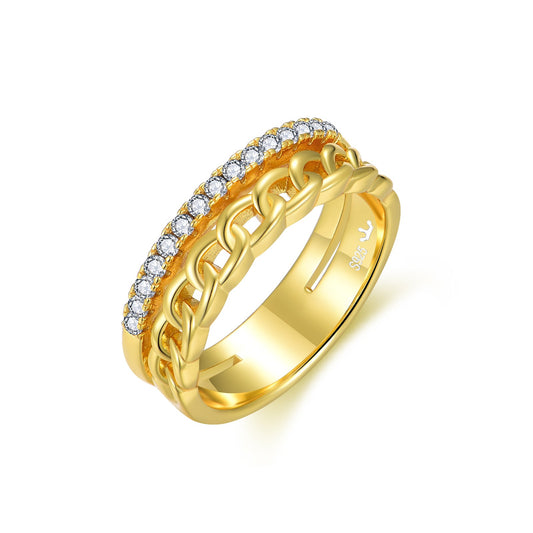 Sterling Silver Gold Plated Double Row Cuban Chain and CZ Ring