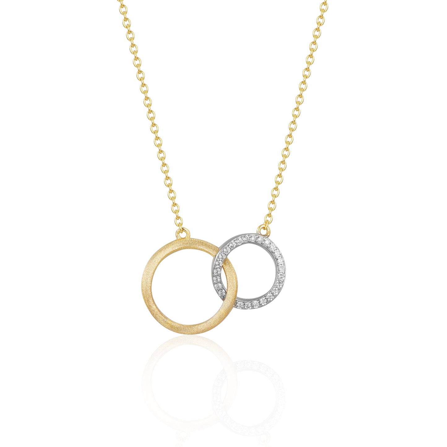 Sterling Silver Brushed Gold Plated CZ Interlocking Circle Necklace