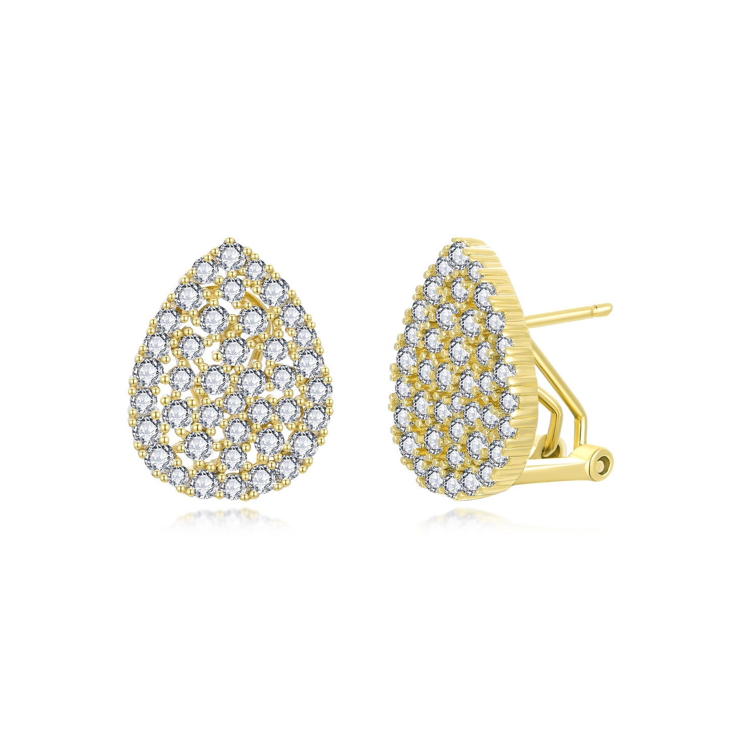Sterling Silver Gold Plated CZ Teardrop Stud Earrings