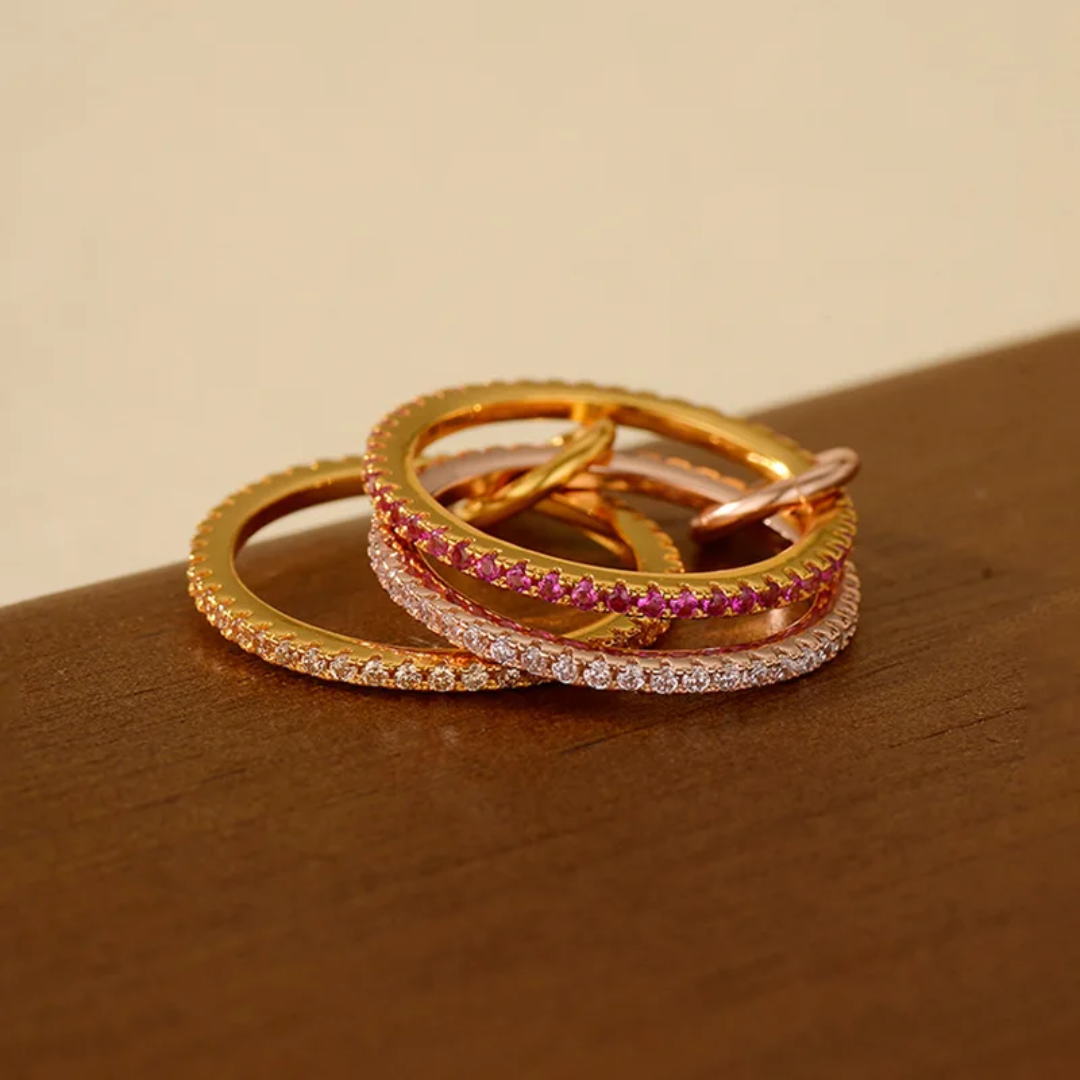 Sterling Silver Interlocking Stacked Colorful 3 Ring Set