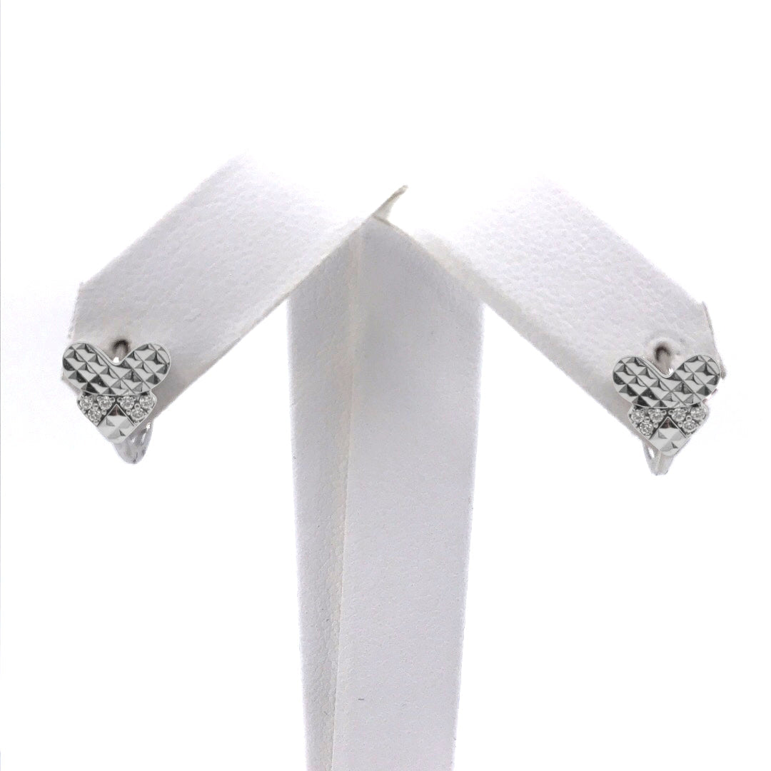 14K Gold Diamond Cut Heart CZ Huggie Earrings