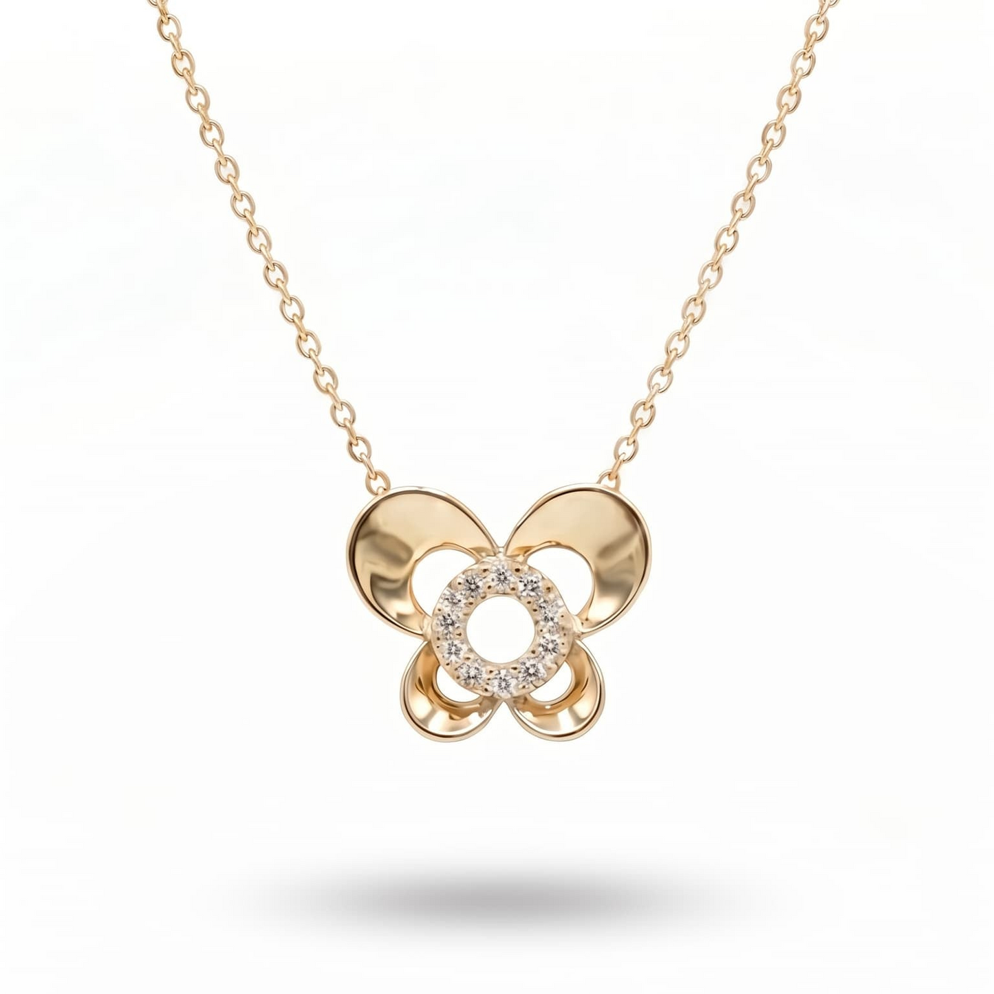 10K Gold Micropave Diamond Butterfly Necklace