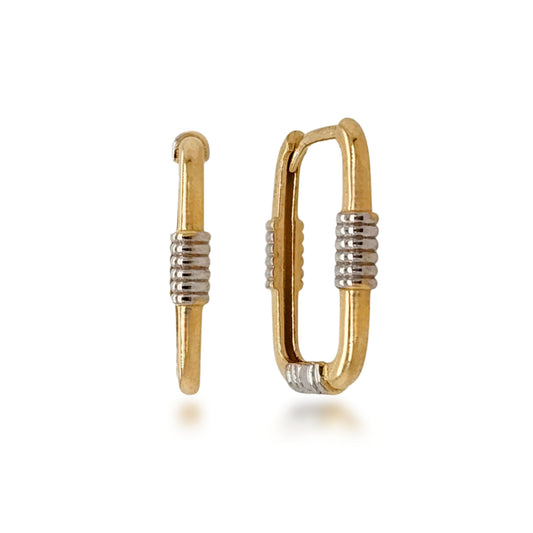 14k Gold Small Two Tone Rectangular Hoop Earrings