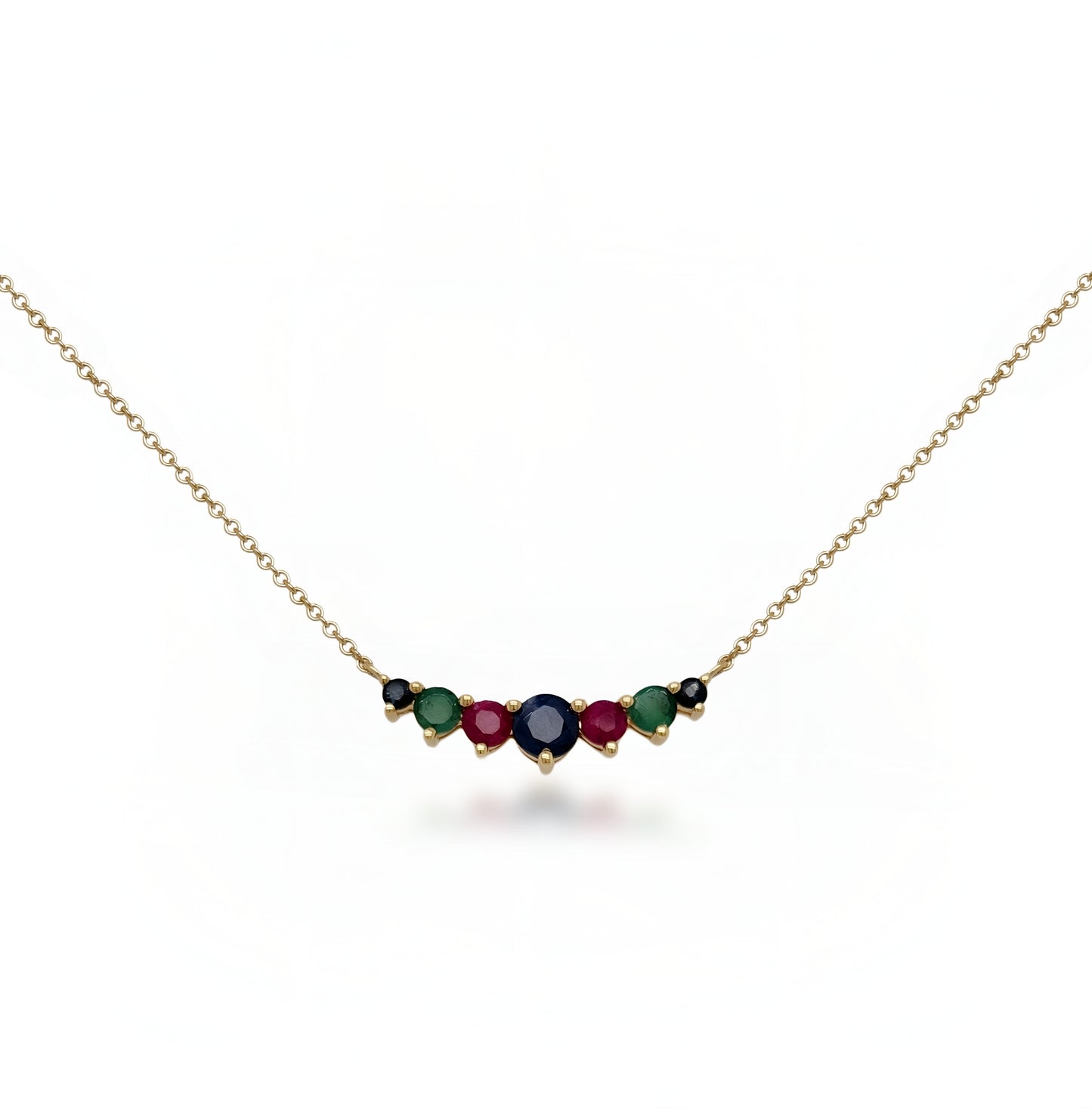 10K Gold Emerald, Ruby, and Sapphire Bar Necklace