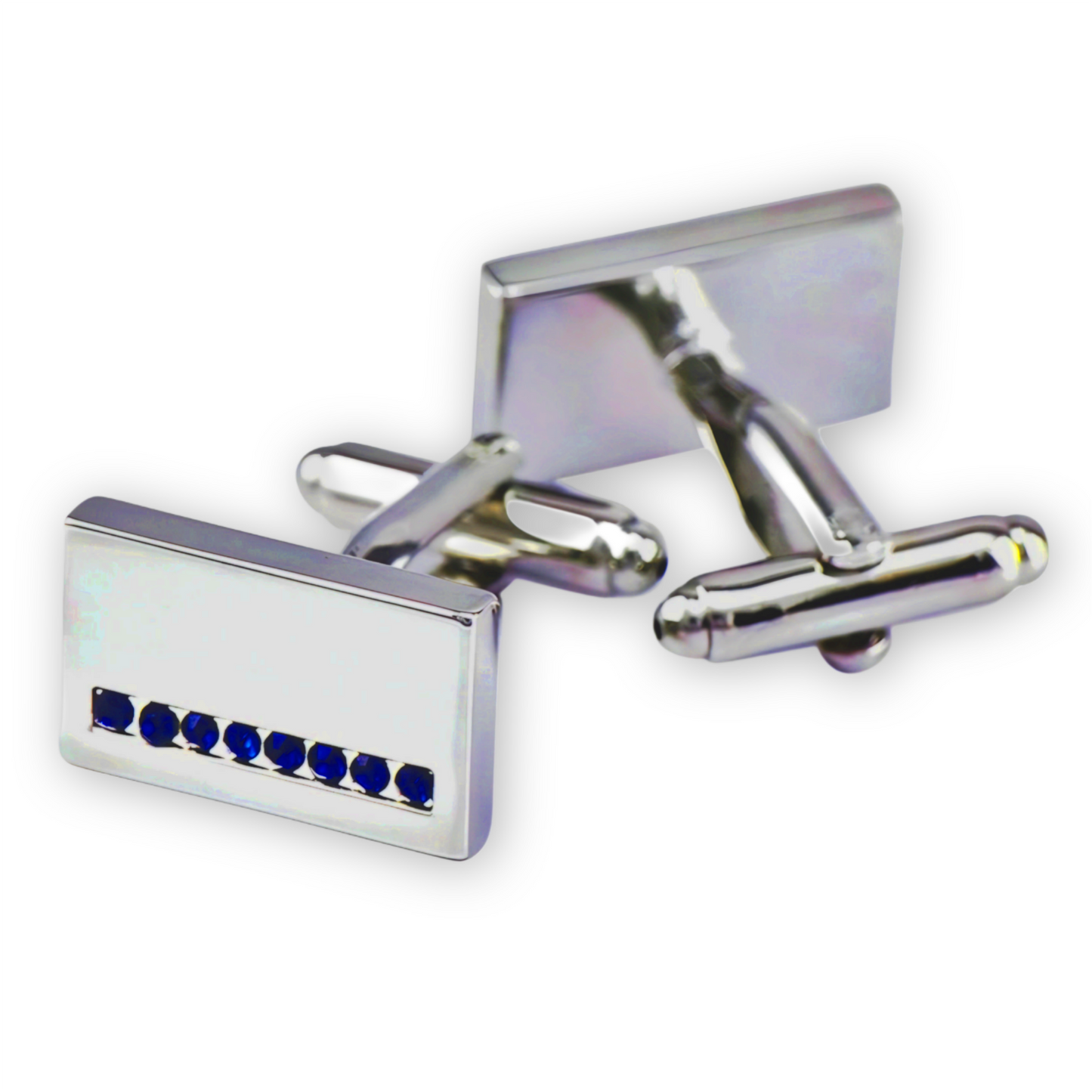 Rectangular Cufflinks with Blue Stone Stripe