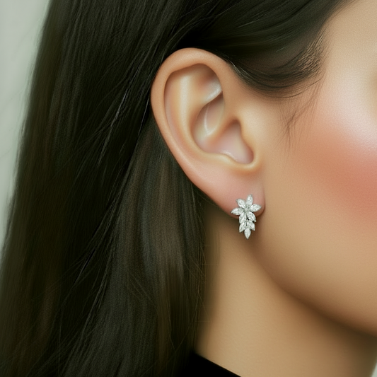 Vine-Inspired Lab-Grown Diamond Cluster Earrings 1.37ct (14k White Gold)