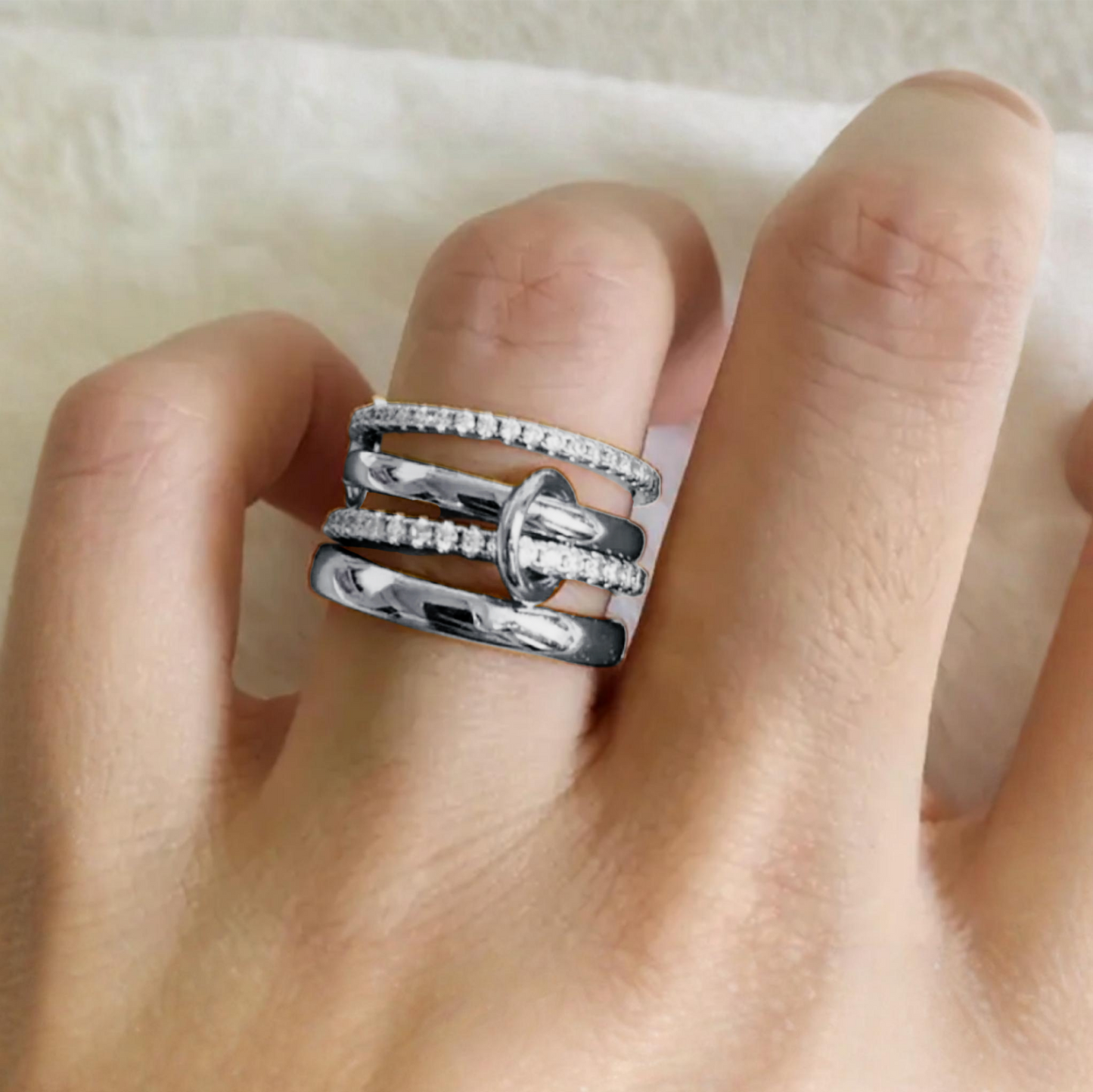 Sterling Silver Interlocking Stacked 4 Ring Set