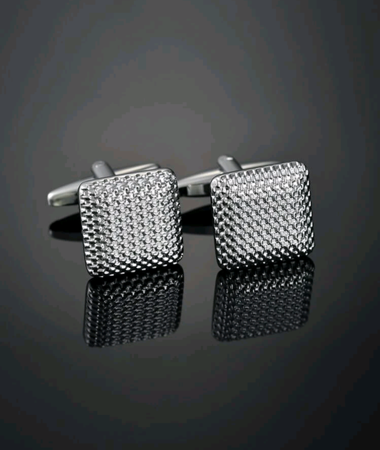 Silver Color Cushion Shaped Textured Cufflinks