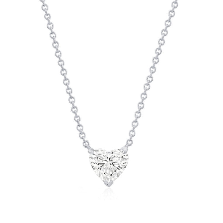 14k Gold Lab Grown Heart Shaped Diamond Solitaire Necklace
