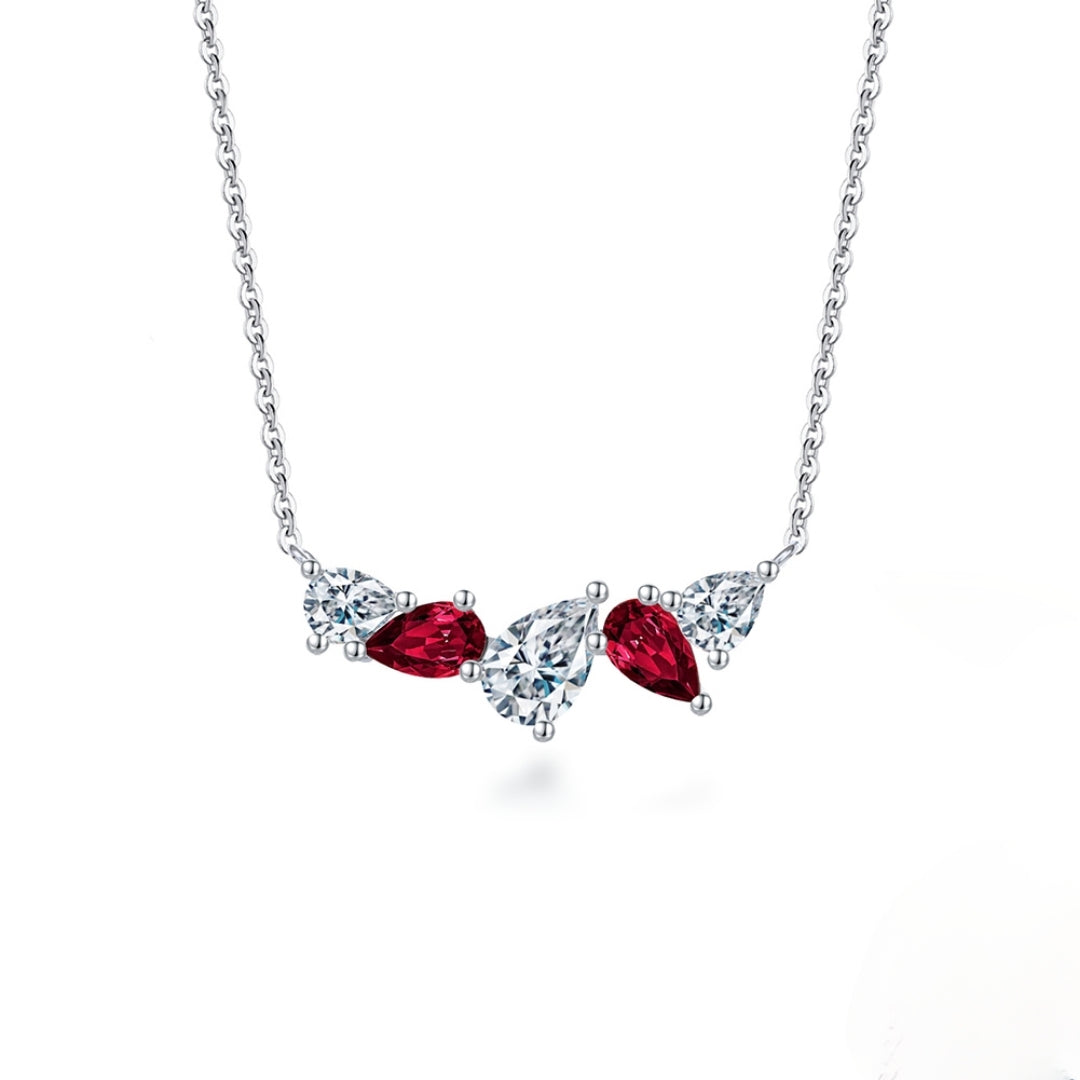 Sterling Silver Multi Pear Shaped Stones on Chain Necklace
