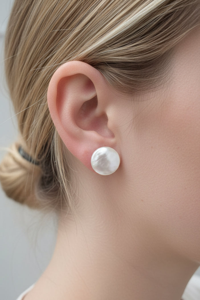 Coin Pearl Stud Earrings