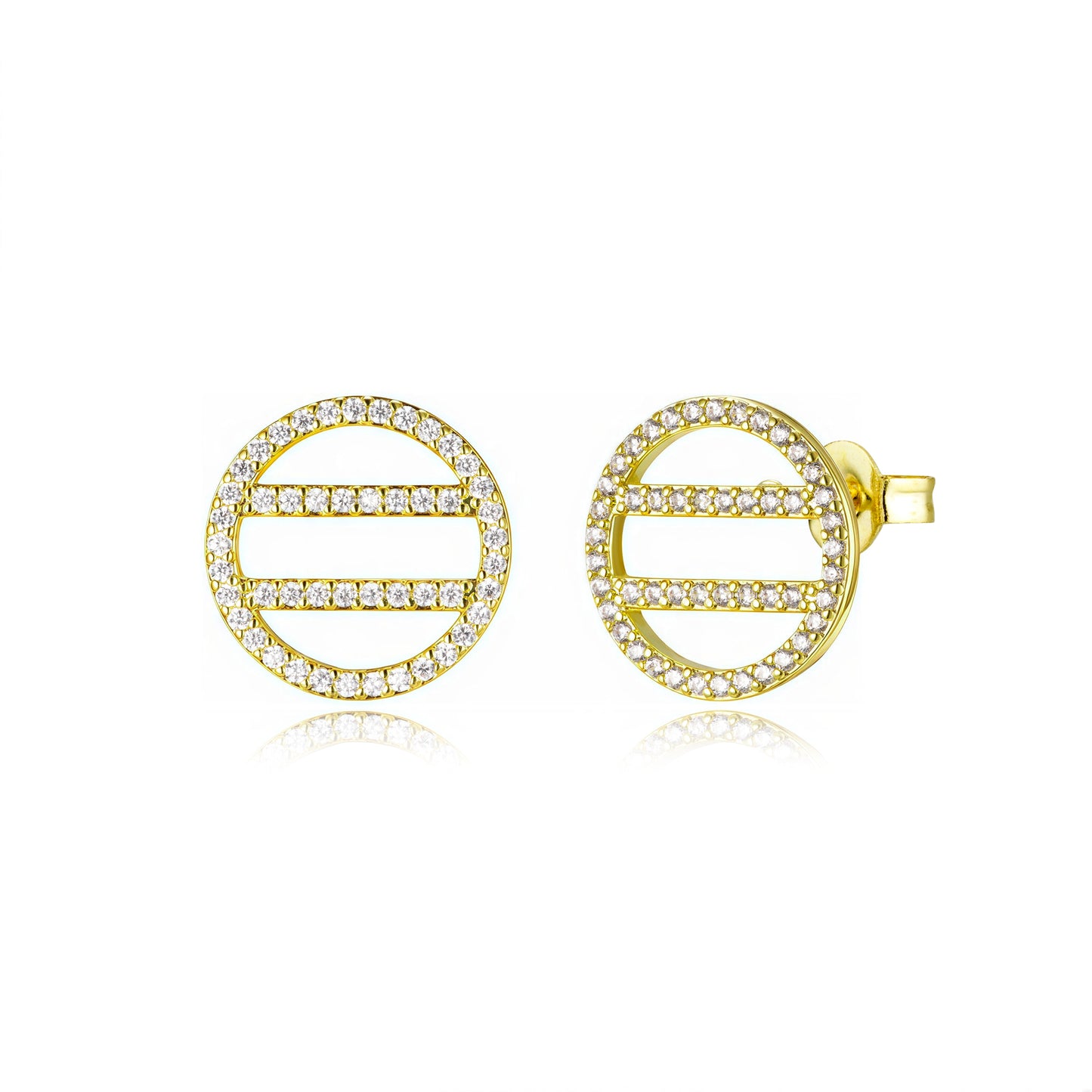 Gold Plated Circle Stud Earrings with CZ Stones