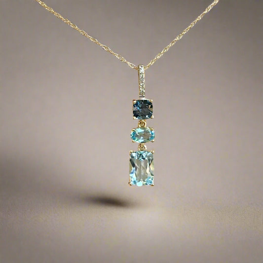 10k Gold Diamond and Shades of Topaz Pendant Necklace