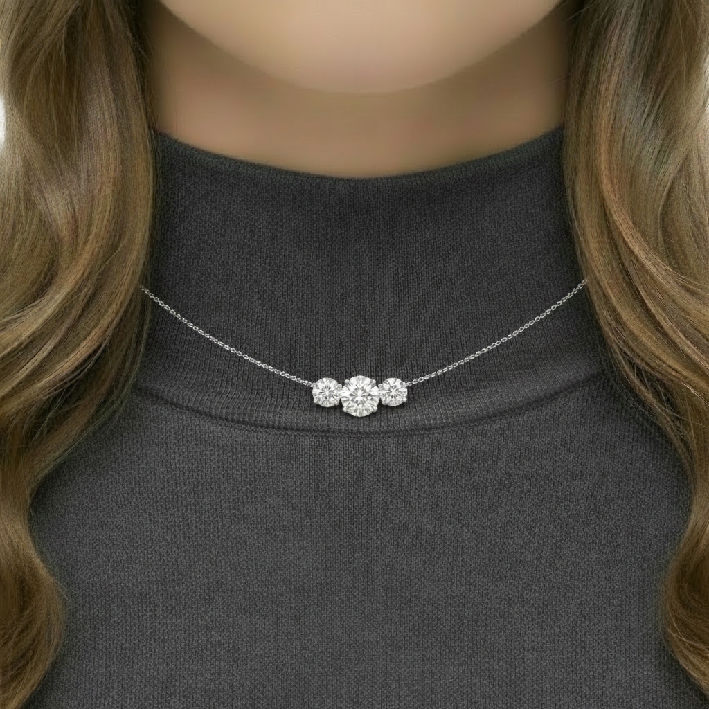 14K 3 Stone Lab Grown Diamond Necklace