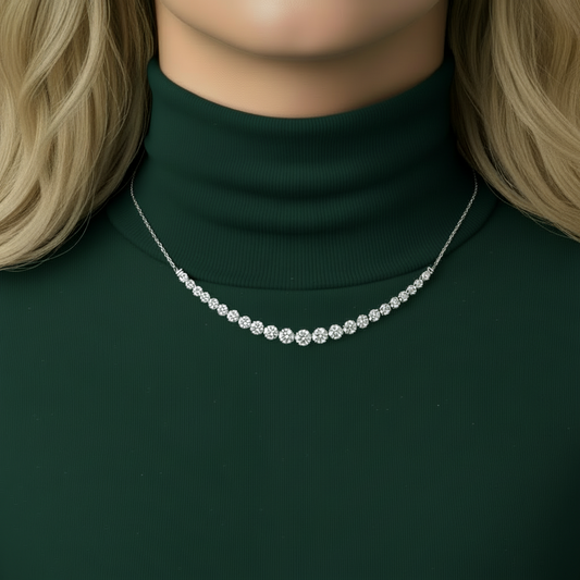 14K 19 Stone Lab Grown Diamond Graduated Tennis Bar Necklace