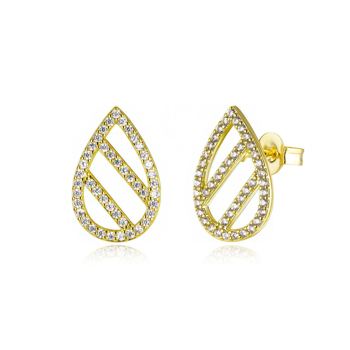 Yellow Gold Plated Teardrop Micropave CZ Stud Earrings - Surgical Steel Posts