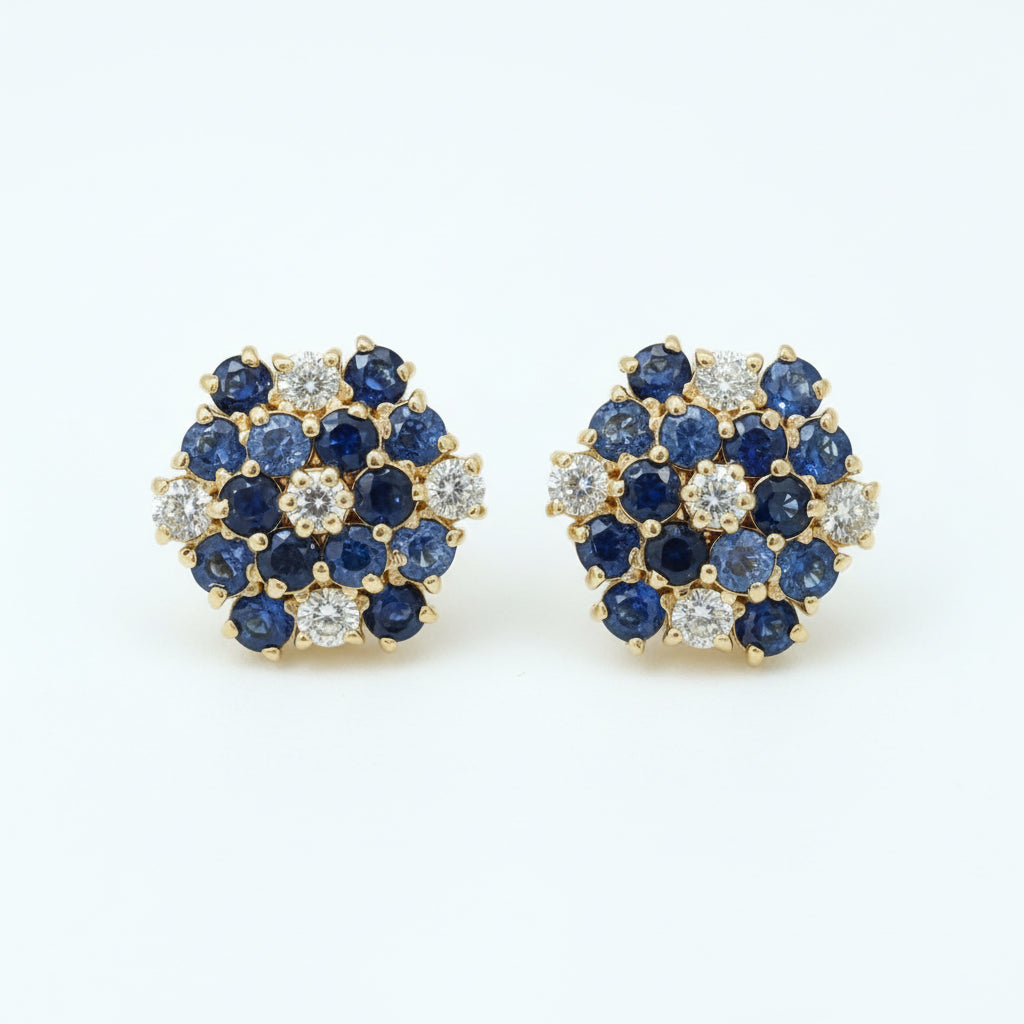 Blue & White CZ Cluster Stud Earrings