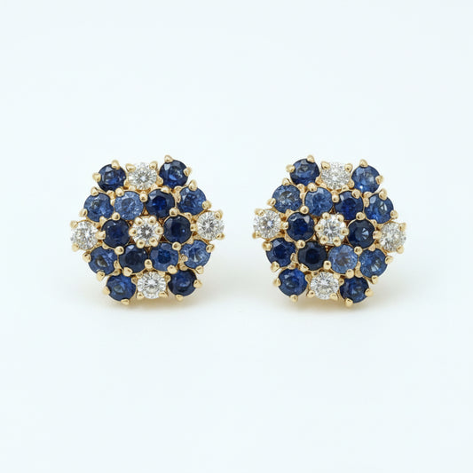 Blue & White CZ Cluster Stud Earrings