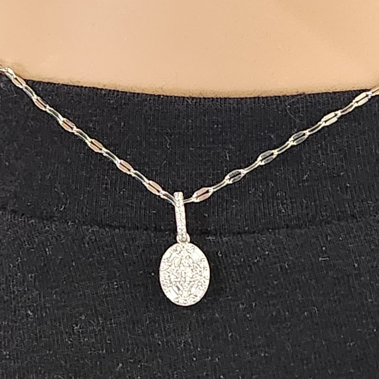 10K Gold Micropave Diamond Oval Necklace