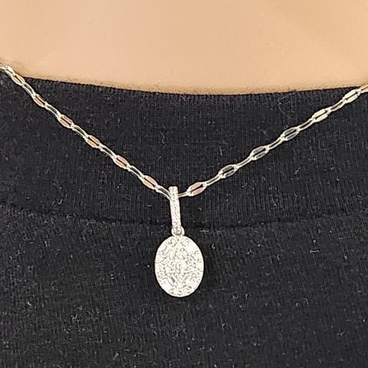 10K Gold Micropave Diamond Oval Necklace